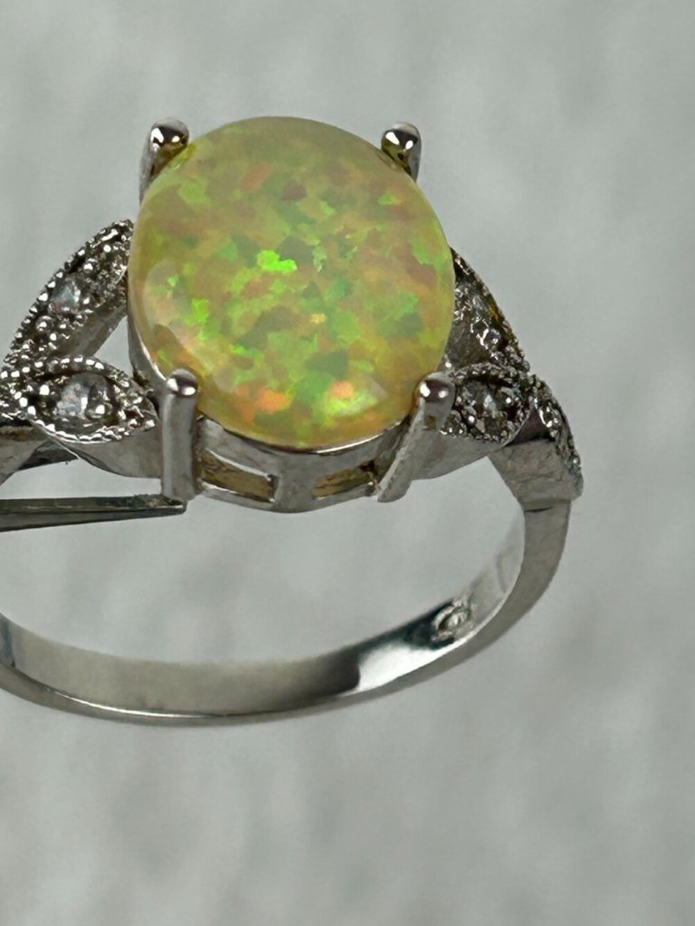 Raimbow Fire Opal 925 Silver Ring size 8